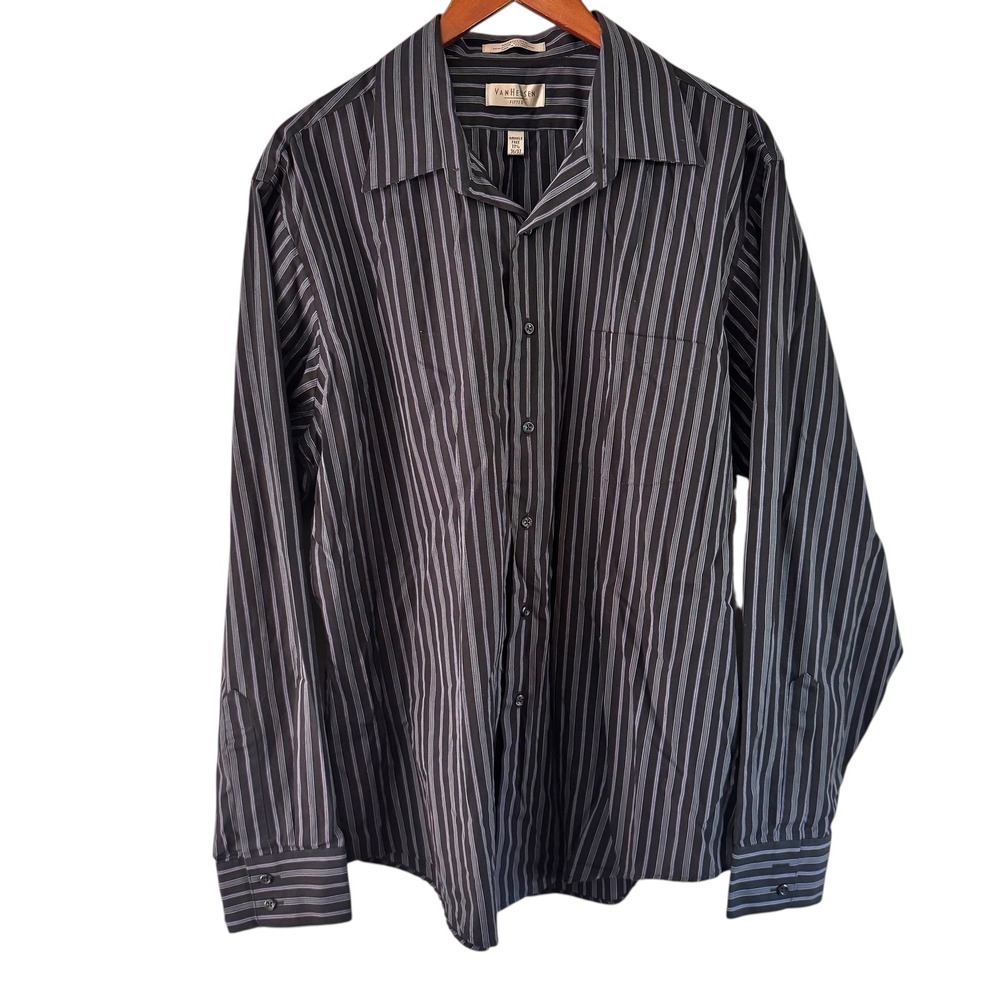 Van‎ Heusen Fitted Dress Shirt Striped Wrinkle Free Long Sleeve 17 1/2